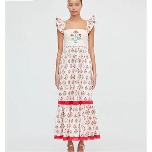 Hill House Pippa Dress in Cream with Red Floral Print